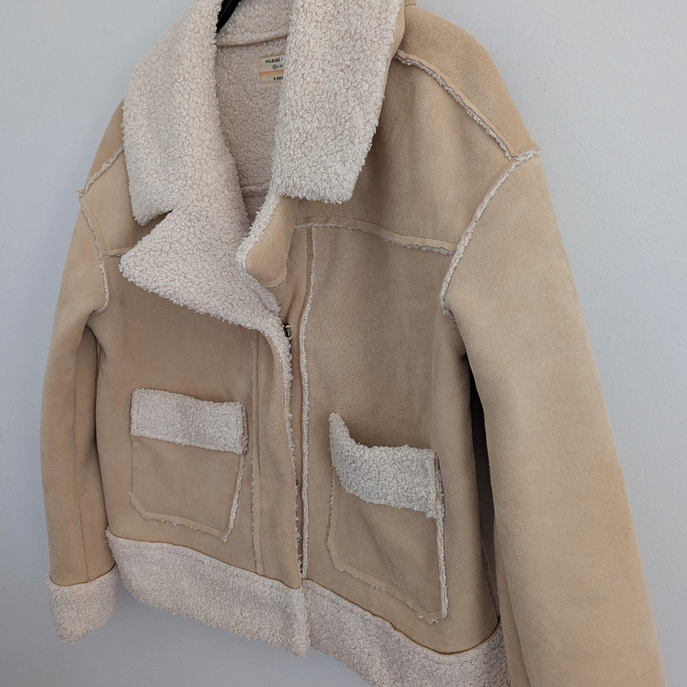 Marine Layer Quebec Sherpa Jacket Faux Suede Neutral Women's Size xs - Picture 8 of 16